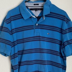 Tommy Hilfiger Men's XL Classic Fit Striped Polo Blue 100% Cotton‎